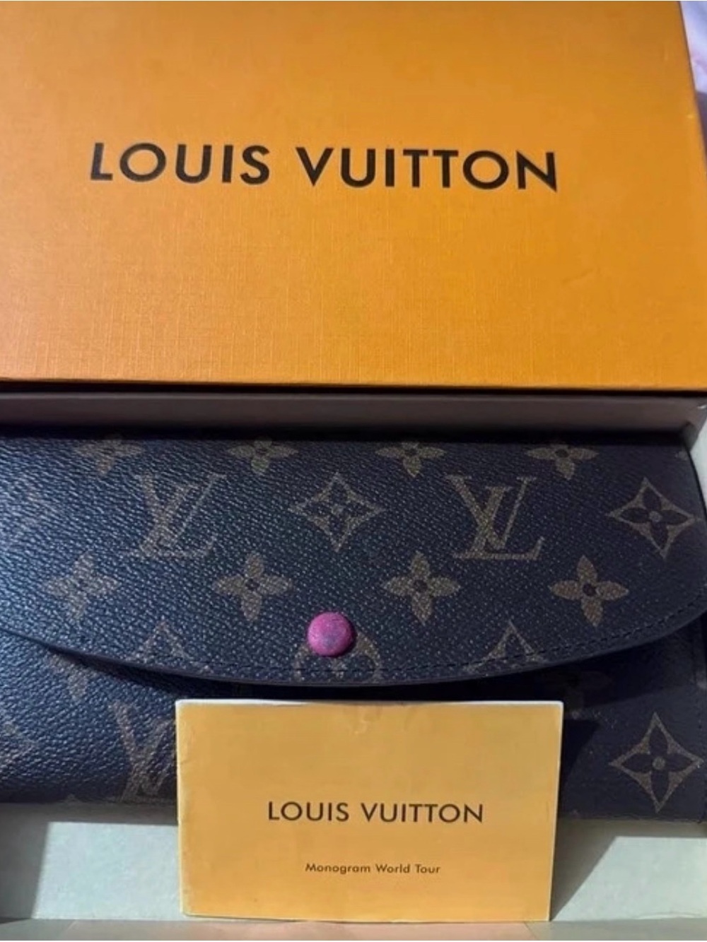 Louis Vuitton Monogram Wallet in Brown with Pink Snap Button